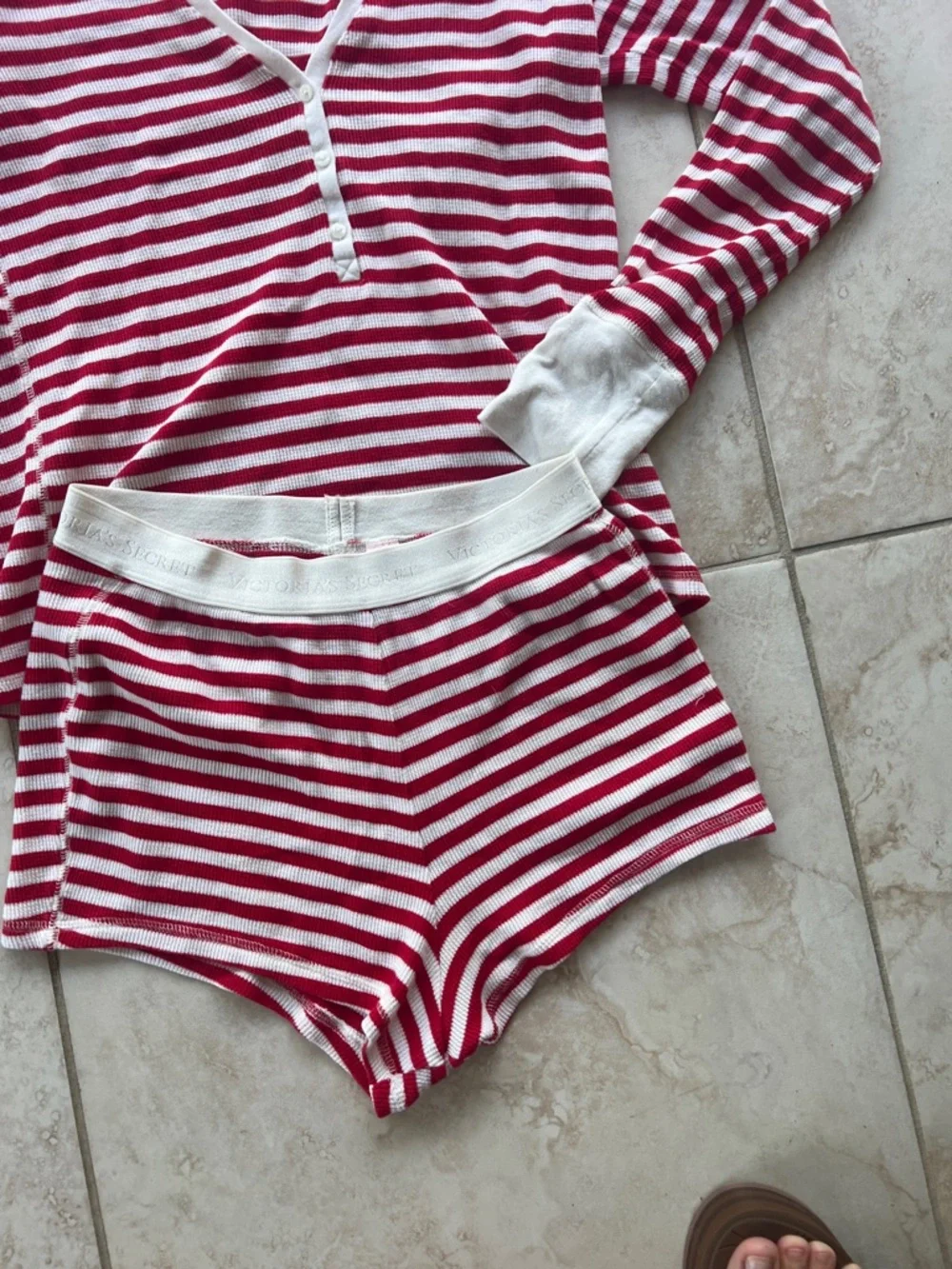 Victoria's Secret Red & White Striped Henley Pajama Set - Picture 8 of 10